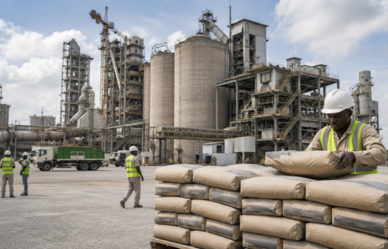 Cement manufacturing plant and workers representing Dangote Cement's H1 2026 revenue growth