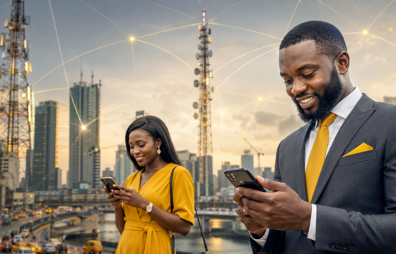 Nigerian mobile users and telecommunications towers representing MTN Nigeria's H1 2026 performance