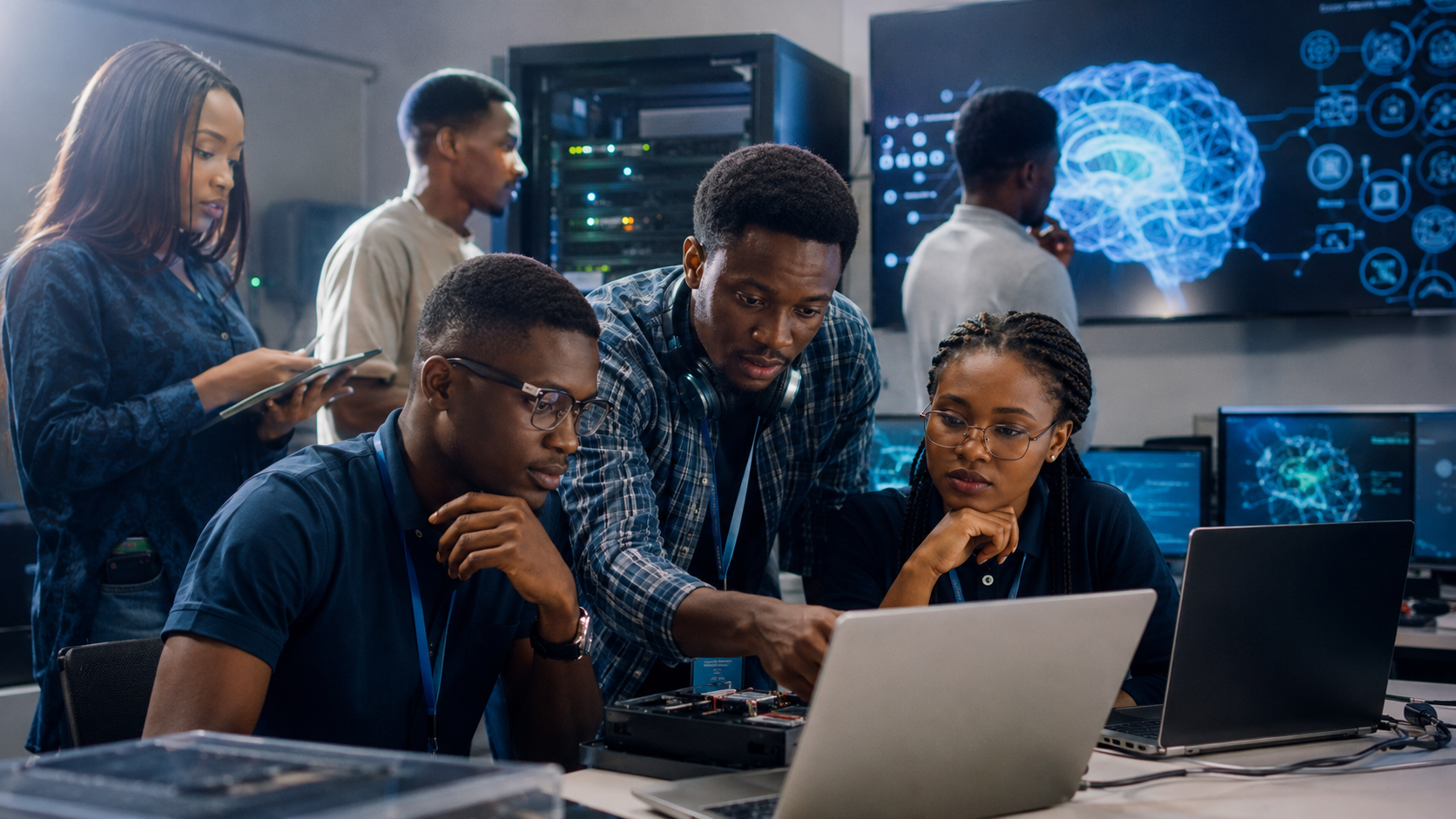 Young Nigerian technology professionals working on locally relevant artificial intelligence systems