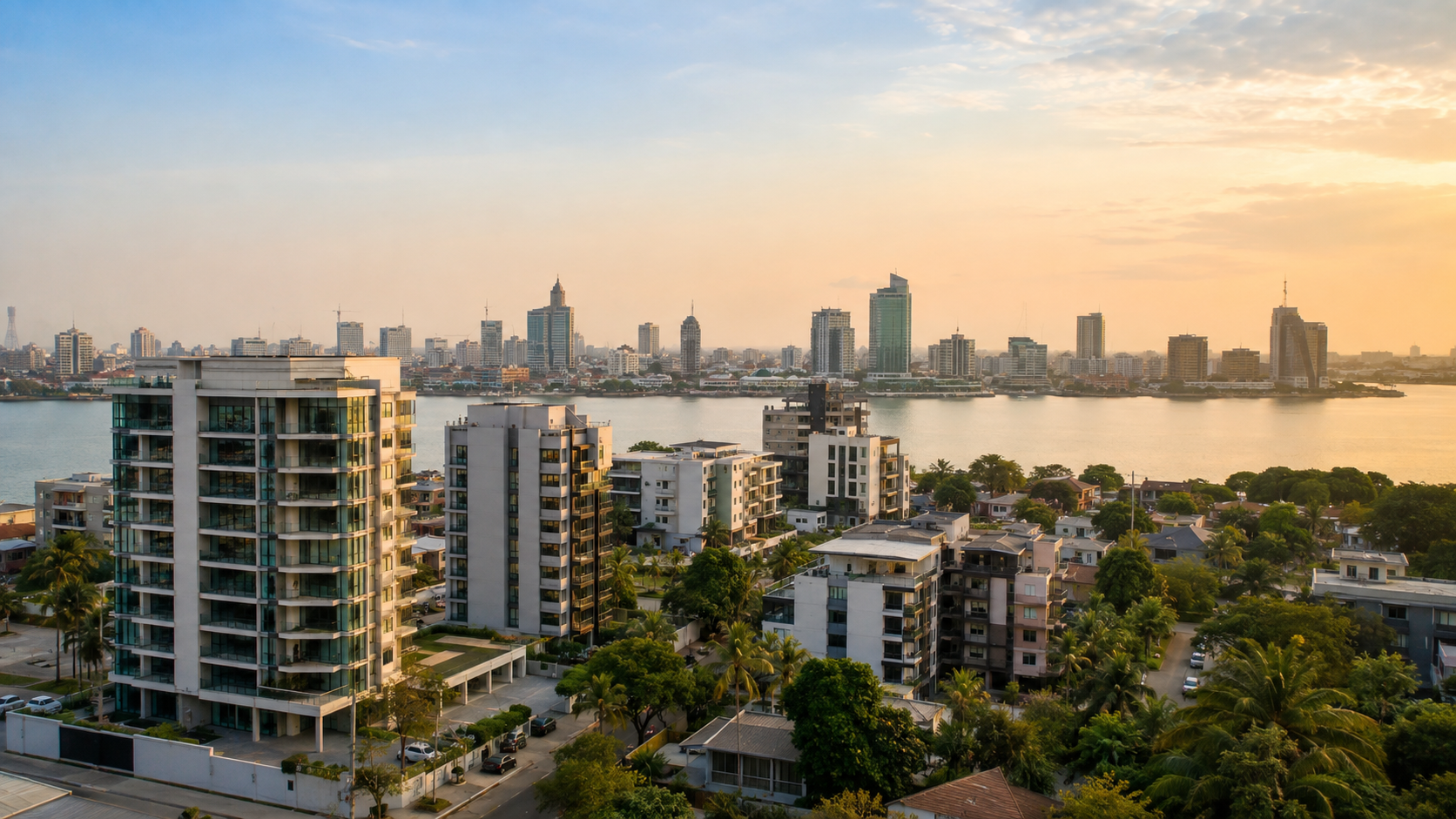 Lagos waterfront skyline and modern residential properties for diaspora buyers
